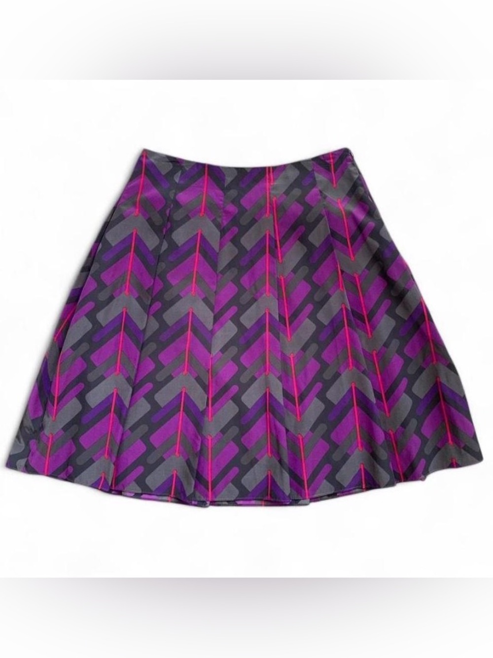 Indie Art Deco Geometric Print Purple, Grey, and Black A-Line Midi Skirt